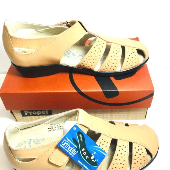 Propet Unisex-Adult Propet  April Fisherman Beige Leather Sandals Oyster 9M main image 5